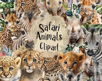 Watercolor Baby Safari Animals Baby Shower Clipart Kids Sublimation Jungle Birthday Decor Baby Animals PNG