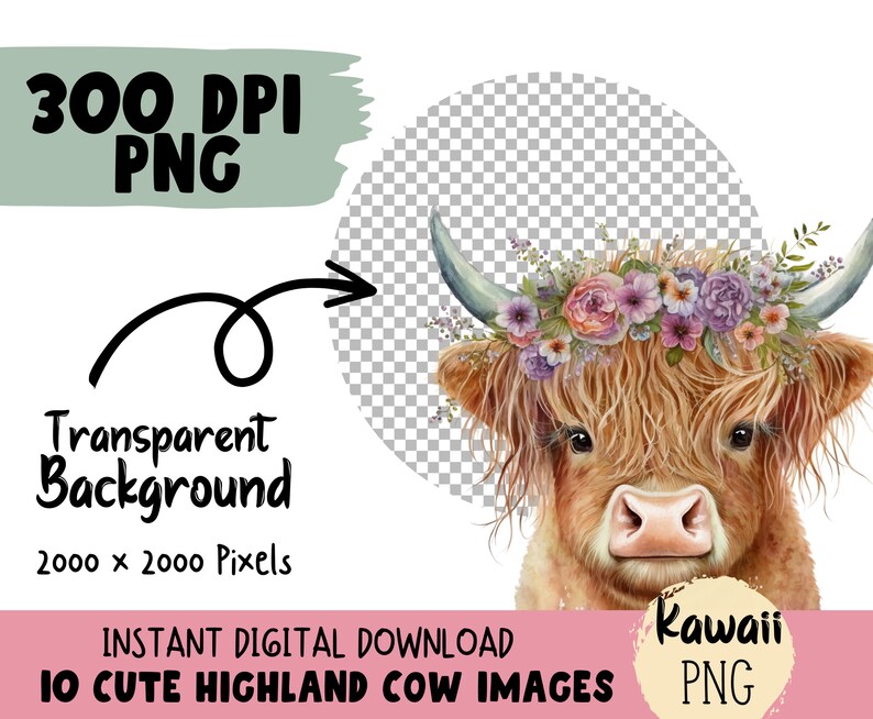Highland Cow PNG Cow Watercolor Clipart Cute Baby Shower - Etsy Australia