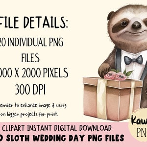 Sloth Clipart Watercolor Sloth Wedding PNG Commercial Use Animal Clip art image 5