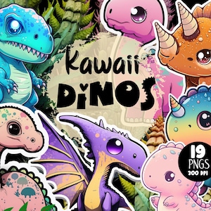Watercolor Dinosaur Png, Kawaii Dinosaur Clipart, Dino Illustrations, T-Rex, Triceratops, Pterodactyl, Commercial Use