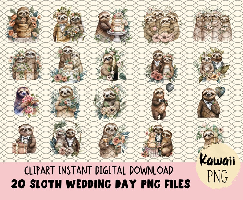 Sloth Clipart Watercolor Sloth Wedding PNG Commercial Use Animal Clip art image 2
