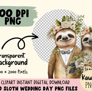 Sloth Clipart Watercolor Sloth Wedding PNG Commercial Use Animal Clip art image 3