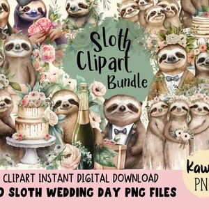 Sloth Clipart Watercolor Sloth Wedding PNG Commercial Use Animal Clip art image 1