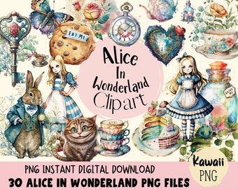 Watercolour Alice in Wonderland Clipart Alice in Wonderland PNG Fairytale Clipart Wonderland Character Bundle Fantasy Junk Journal Supplies