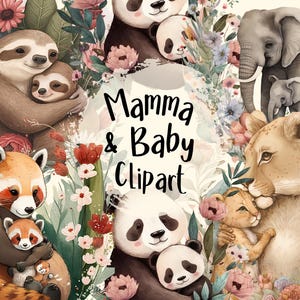 Clipart de acuarela de mamá y bebé, descarga digital del Día de la Madre, archivos PNG de mamá y bebé para uso comercial