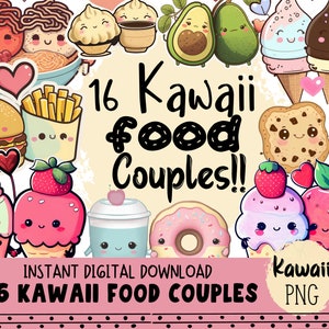 Kawaii Food Clipart, Best Friends Png, Cute Couples Clipart Bundle, Commercial Use Graphics