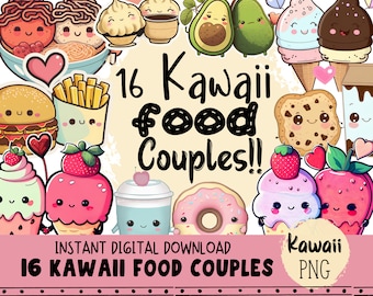 Kawaii Food Clipart, Best Friends Png, Cute Couples Clipart Bundle, Commercial Use Graphics
