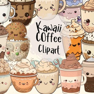 Kawaii Kaffee Clipart Heiße Schokolade PNG Niedliche Getränke Grafiken Digitale Kunst für kommerzielle Nutzung