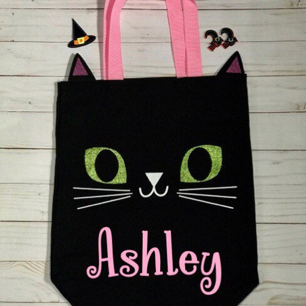 personalized tote bag, kitty tote bag, kids personalized tote bag, girl tote bag, , personalized Halloween tote bag, Halloween tote