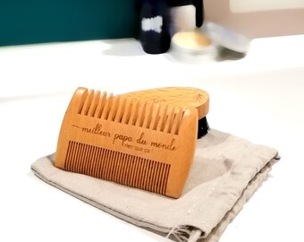 Kit barbe & moustache avec peigne et brosse ! Gravure personnalisée délicate du texte de votre choix : prénom - cadeau papa, témoin ou chéri