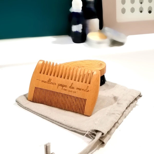 Kit barbe & moustache avec peigne et brosse ! Gravure personnalisée délicate du texte de votre choix : prénom - cadeau papa, témoin ou chéri