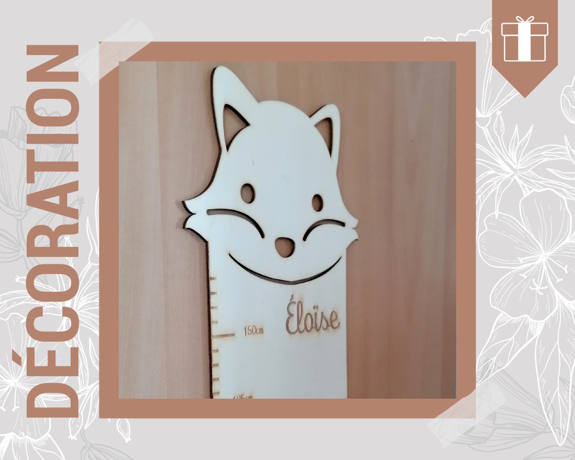 Toise Renard à Personnaliser - en Bois Décoration avec Gravure Du ou Des Prénoms & Découverte Pour C