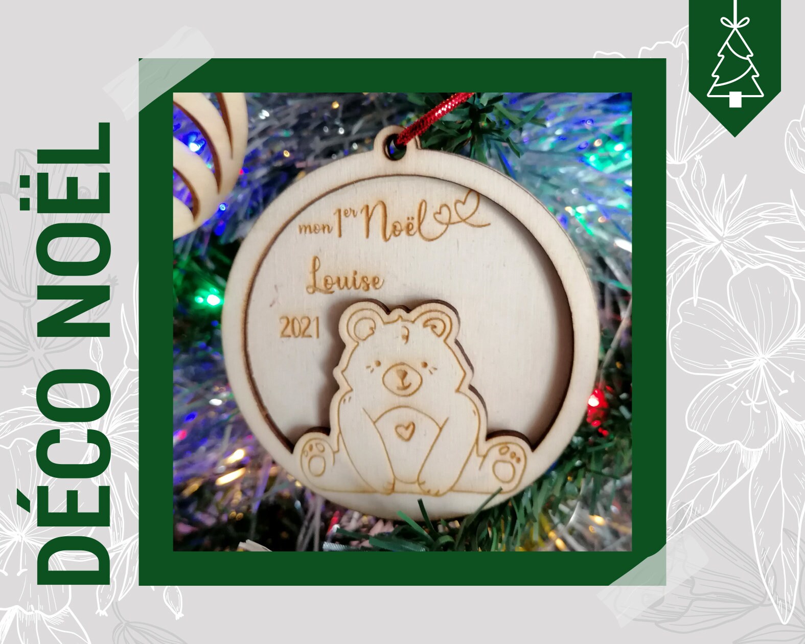 Boules de Noël Mon 1Er - Prénom et Année avec Un Ourson