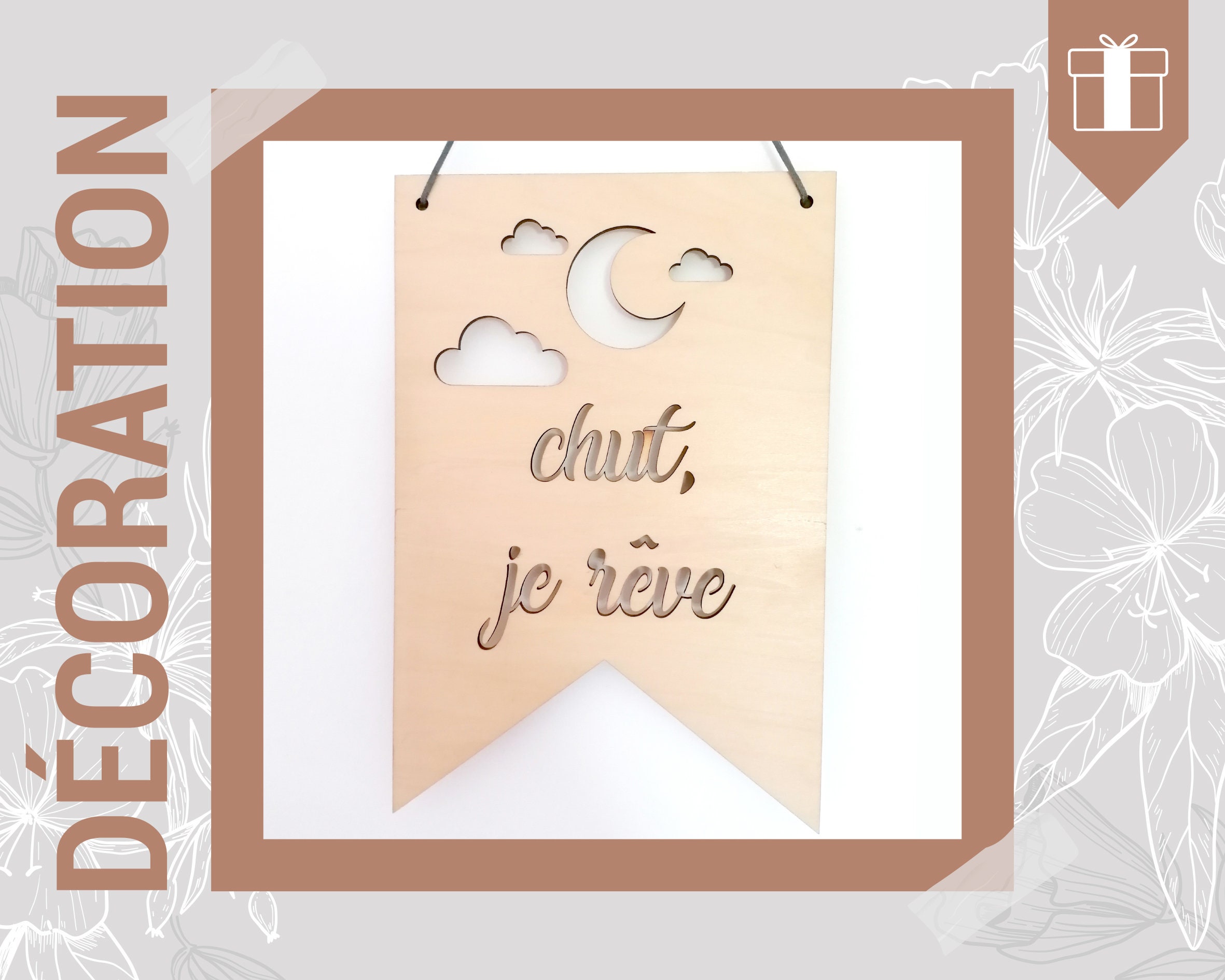 Suspension Fanion Décoration - Chut Je Dors en Bois Délicat, Tout Douceur Pour Une Chambre d'enfant