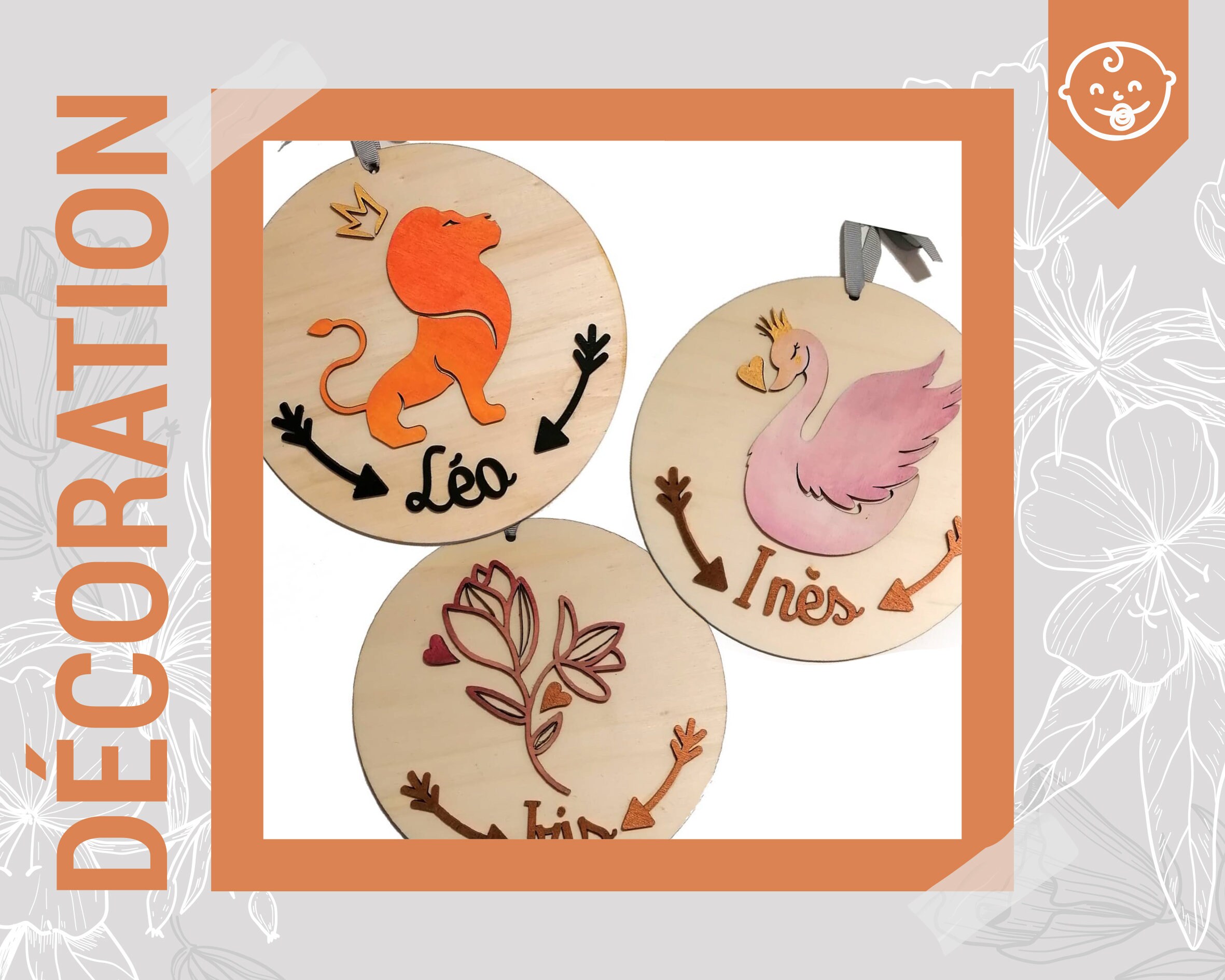 Couronne Prénom - Lion, Danse, Voiture, Fleur, Licorne Cadeau Naissance Enfant Fille & Garçon Créati