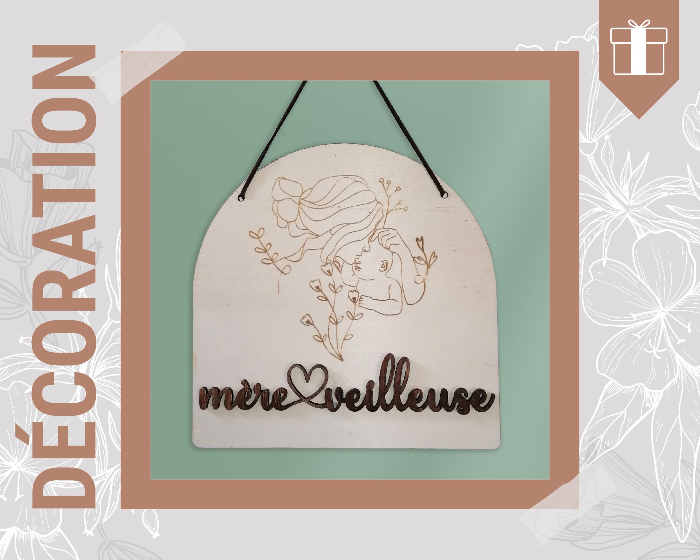 Suspension Décoration - Mère Veilleuse Cadeau Fête Des Mères en Bois Gravure Délicate, Tout Douceur