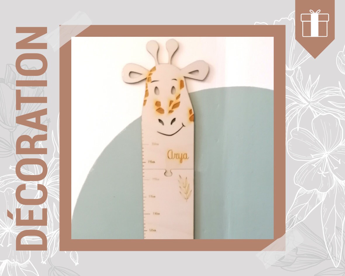 Toise Girafe à Personnaliser - en Bois Décoration Girafe avec Gravure Du ou Des Prénoms & Découverte