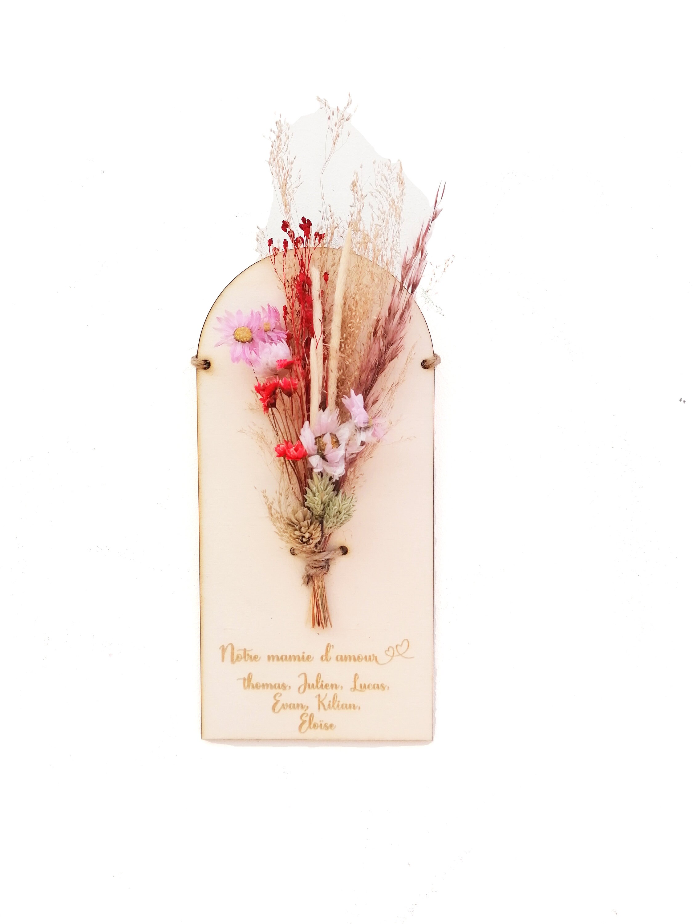 Notre Mamie d'amour - Décoration à Personnaliser Bouquet sur Base en Bois avec Gravure Personnalisée
