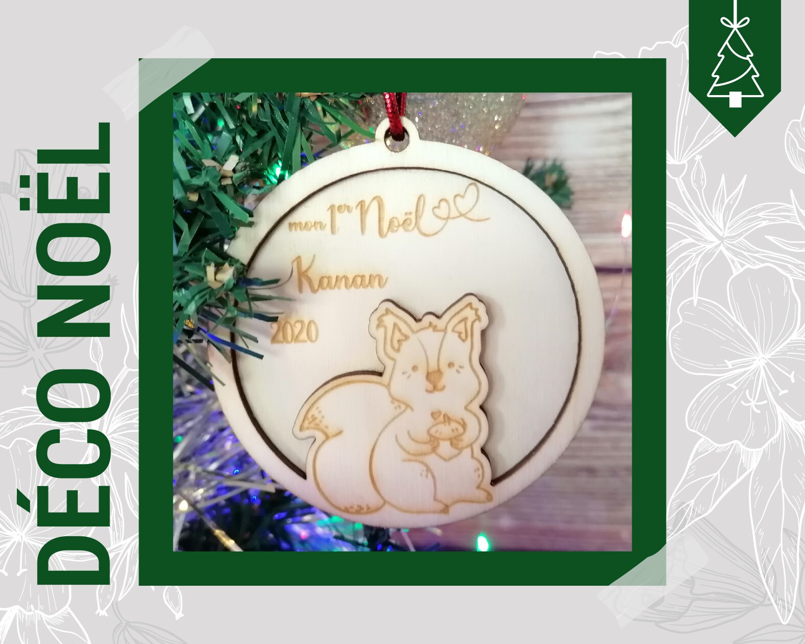 Boules de Noël Mon 1Er - Prénom et Année avec Un Écureuil