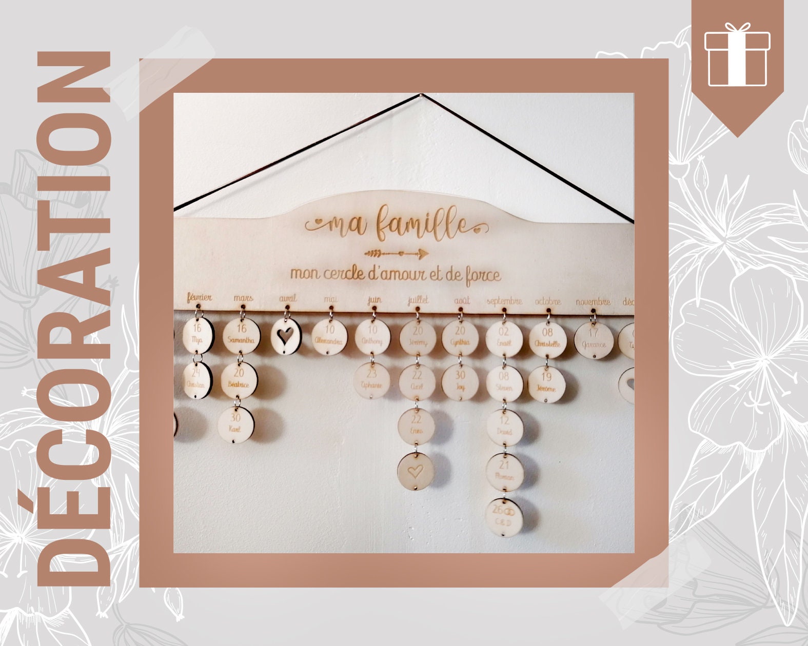 Calendrier Des Anniversaires Perpétuel Ma Famille Mon Cercle d'amour et de Force - Suspension Décora