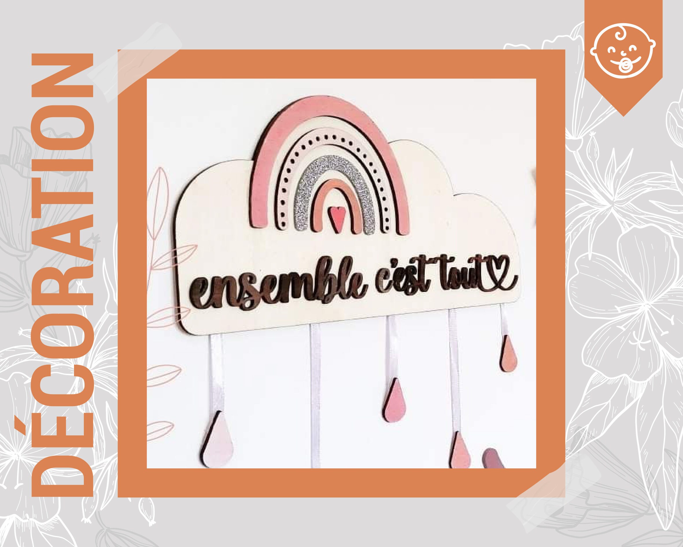 Décoration Nuage, Arc en Ciel et Gouttes, Après La Pluie - ou à Personnaliser avec Prénom Idée Cadea