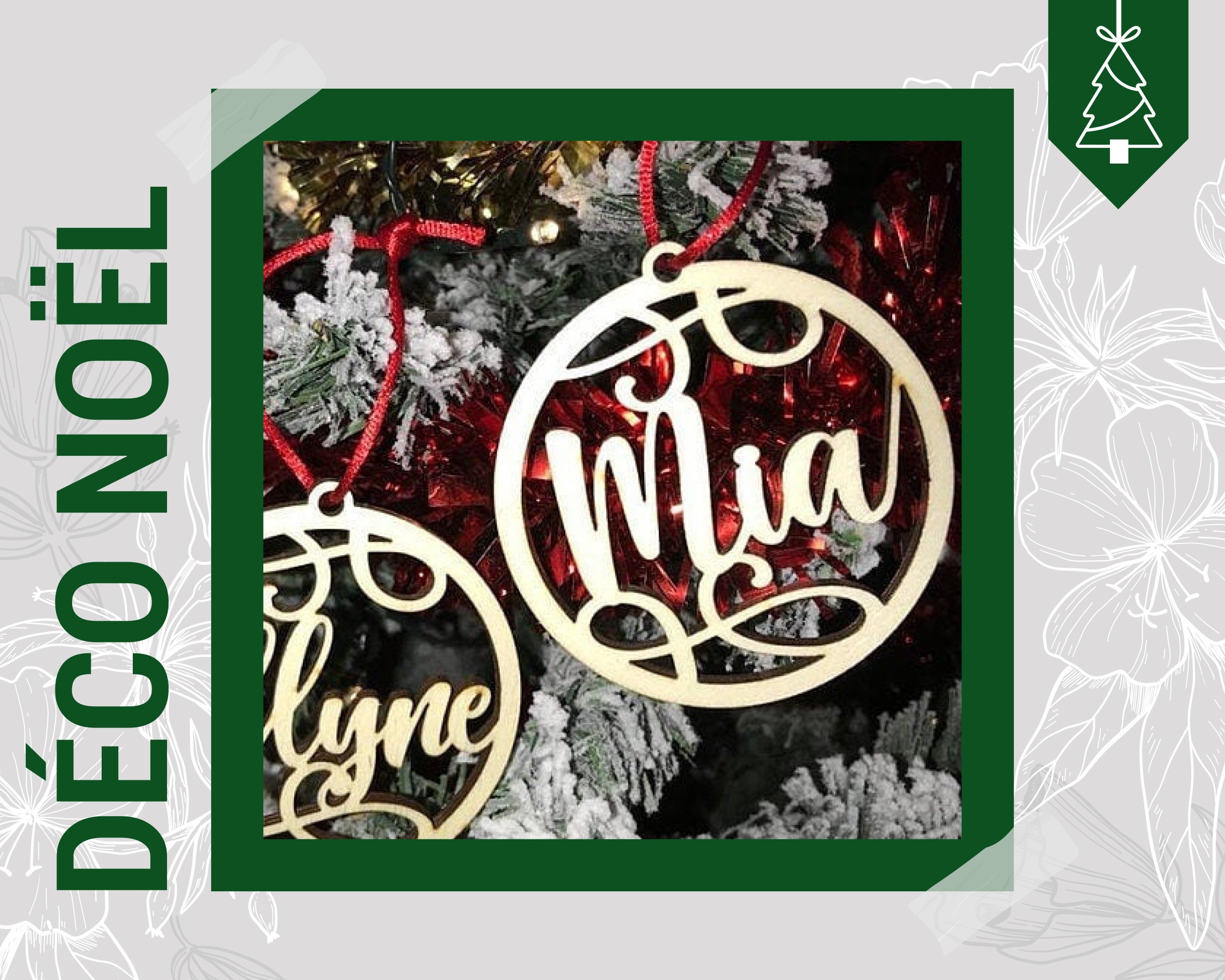 Boules de Noël - Prénom Découpé sur Mesure Pièce Unique Personnalisées en Bois Peuplier ou Nom Famil