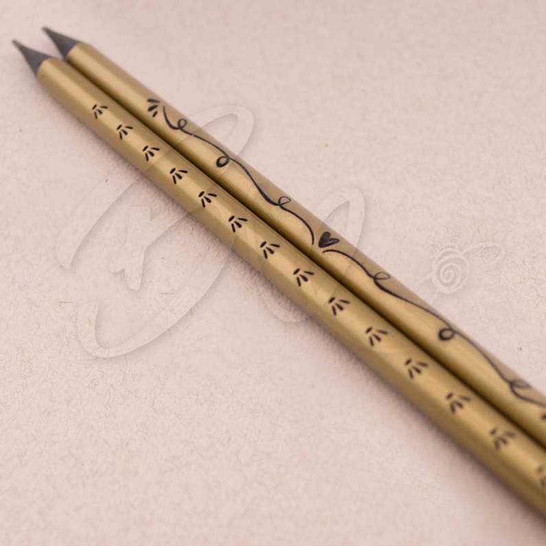 laser cut pendants with label Set of 2 Sweet Wooden Pencils BEE-2030 gold ornament engraved by laser natural wood sharpened