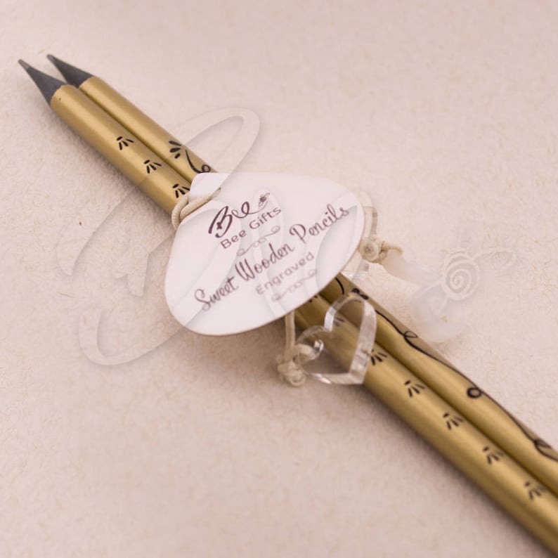 laser cut pendants with label Set of 2 Sweet Wooden Pencils BEE-2030 gold ornament engraved by laser natural wood sharpened