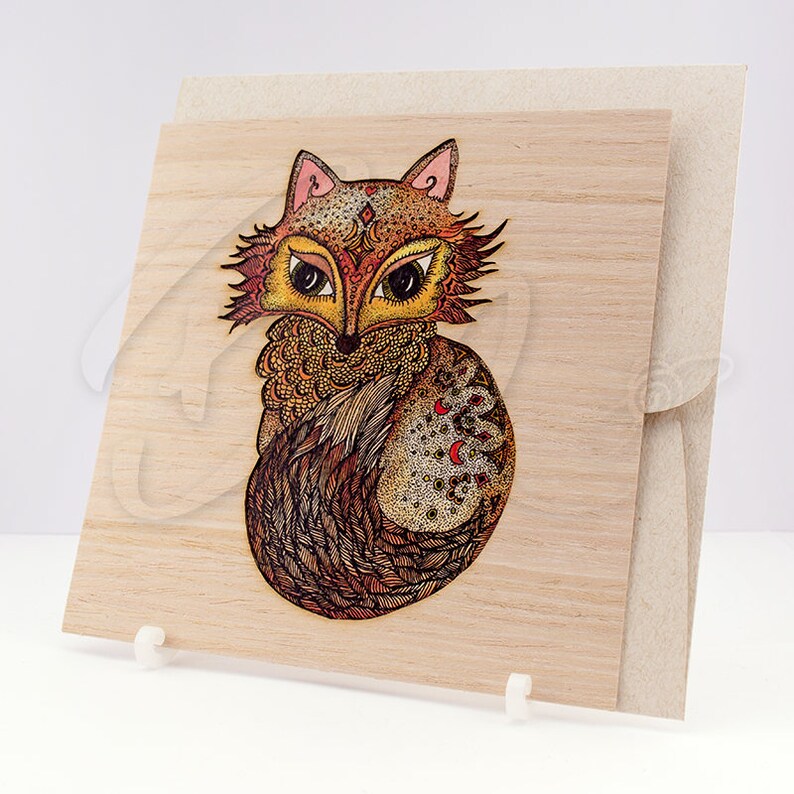 Lady Fox Greeting Card And Envelope Set Beige Color Texture Etsy