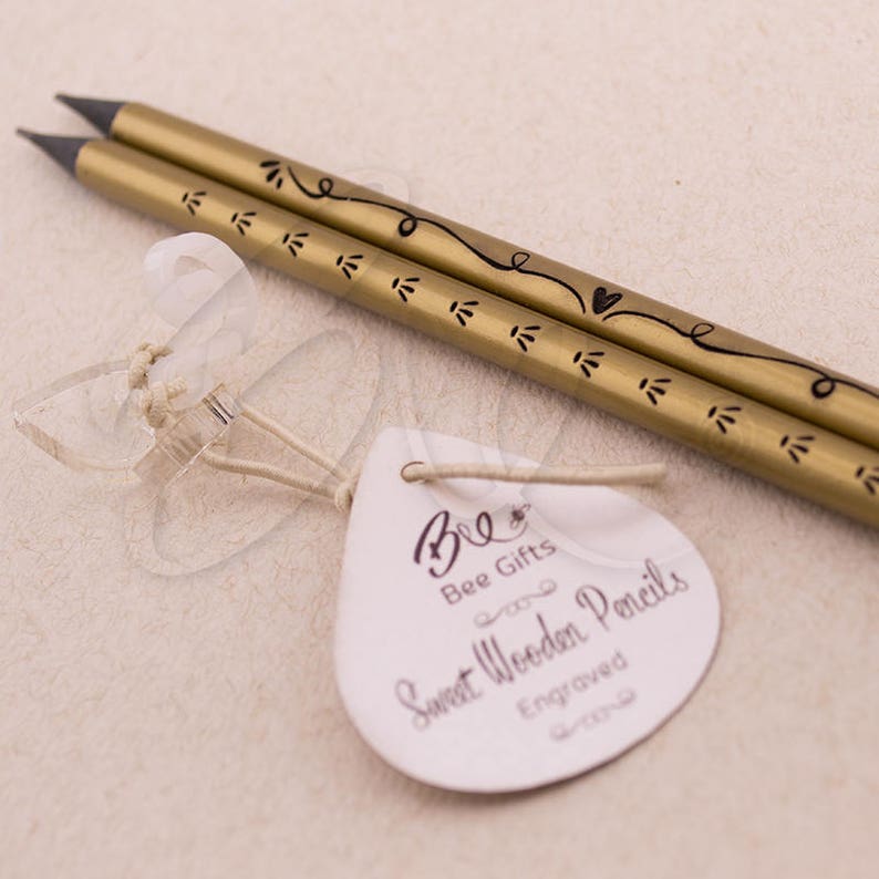 laser cut pendants with label Set of 2 Sweet Wooden Pencils BEE-2030 gold ornament engraved by laser natural wood sharpened