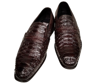 Python Snakeskin Men's Ronaldo Solid Brown Italian Leather Loafer Dress Shoes