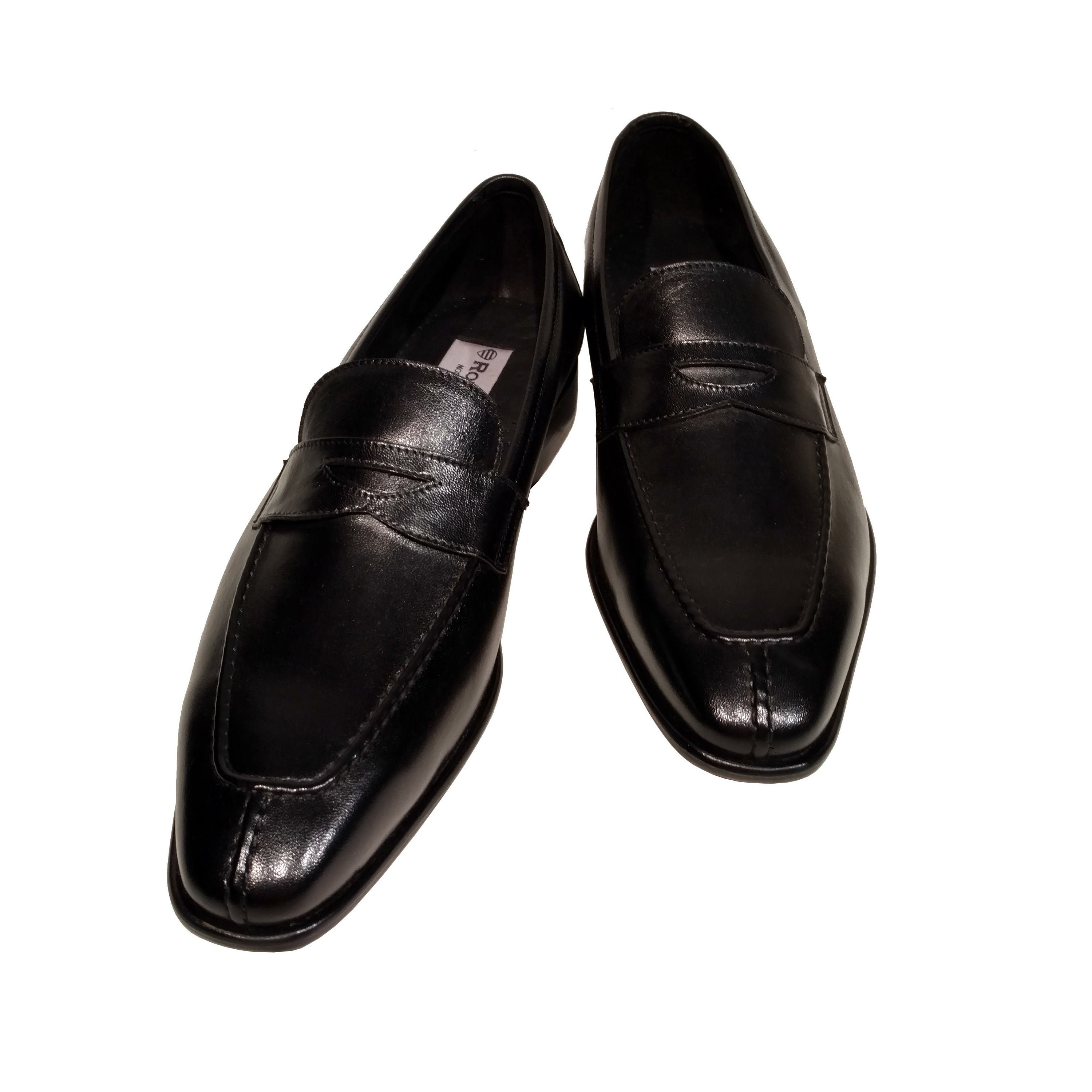 Men's Ronaldo Solid Black Italian Premium Leather Slip On Loafer Dress Shoes
