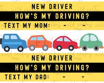 Magnetic New Driver Bumper Magner 11x3" Text My Mom, Text My Dad, Funny