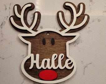 Christmas Reindeer Name Tag, Personalized, Kids, Children, Ornament, Christmas Tree, Family Gathering, Family Gift, Jingle Bells, Holiday