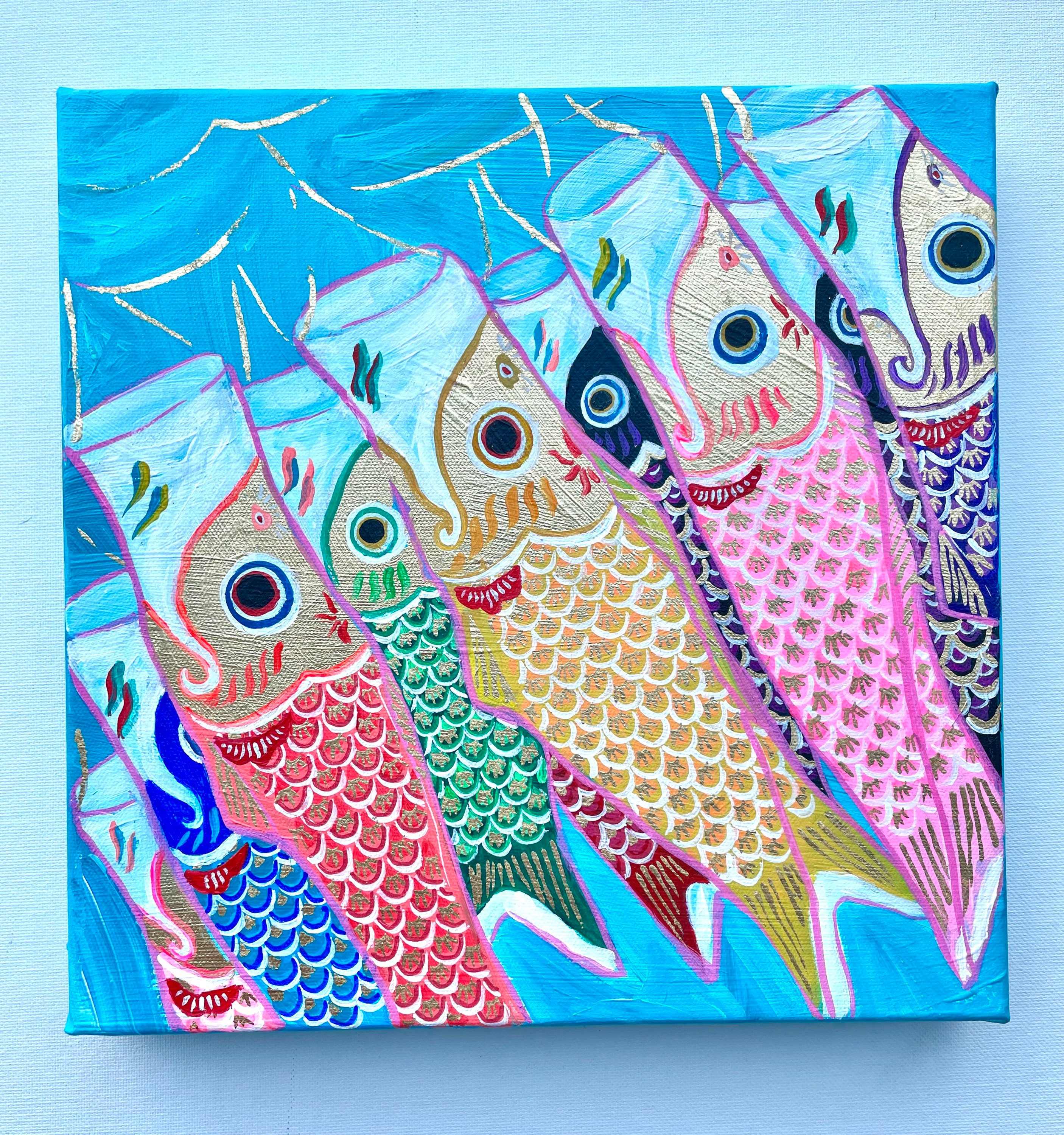 12x12 オリジナル水色鯉のぼり絵画 2 - Etsy 日本