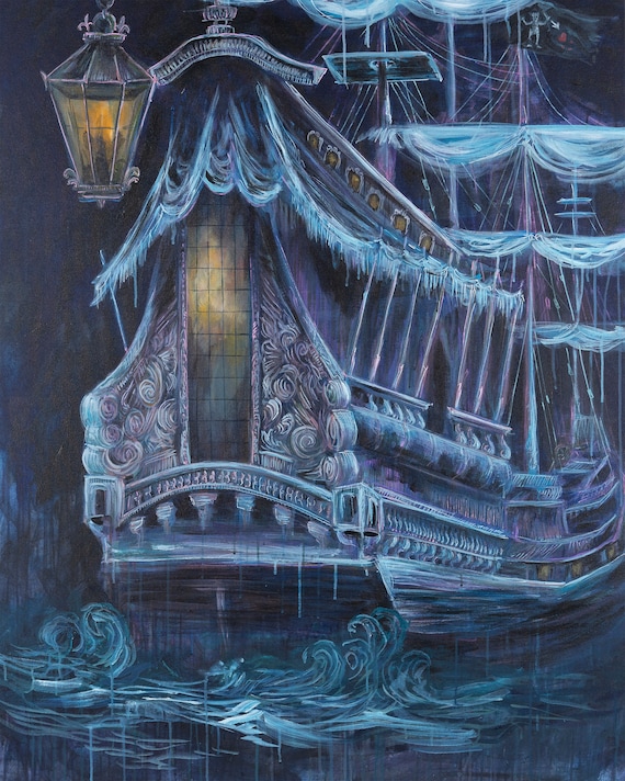 Midnight Queen Anne's Revenge Blackbeard Pirate Ship Fine Art