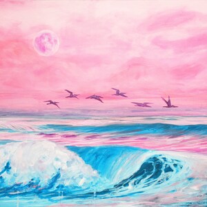 Beginnings and Endings cotton candy sky ocean fine art canvas and paper print