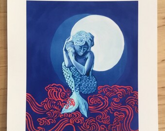 Talking to the Moon Mermaid Fine Art Print