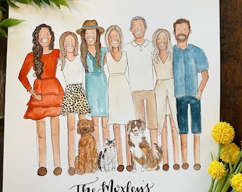 Watercolor Family Portrait | 11"x14" | Handmade Portrait Painting