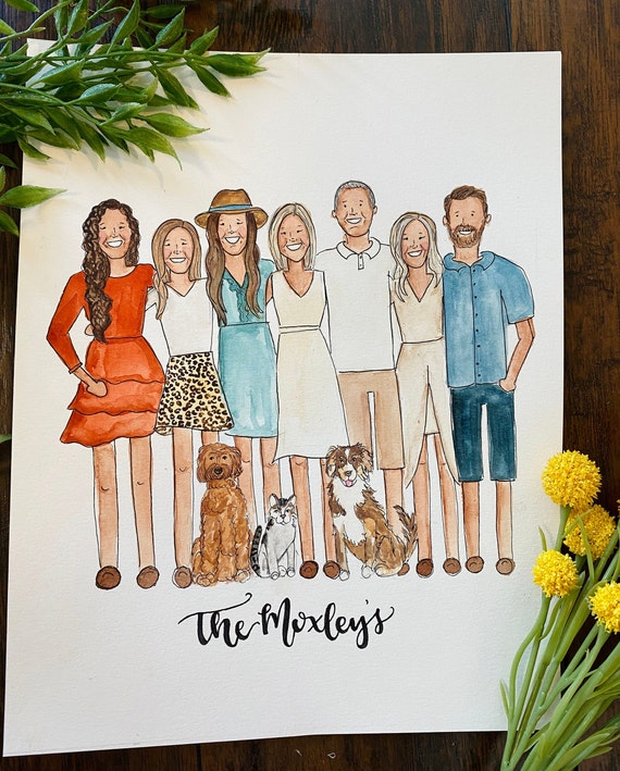 Watercolor Family Portrait Handmade Portrait Painting Etsy