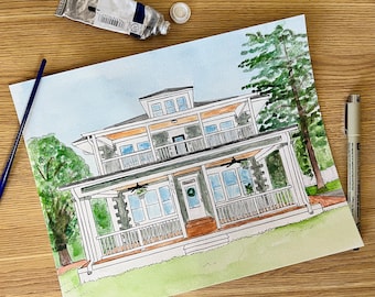 House Watercolor Painting | Handmade Portrait Painting Gift | Housewarming Gift