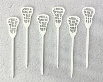 Lacrosse Cupcake Toppers // Lacrosse Stick, Martini Sticks, Appetizer Sticks, Food Picks, Color Acrylic, Set of 6