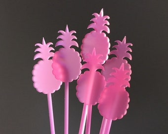 Pineapple Stir Sticks for Cocktails // Tropical, Hawaiian, Drink Stirrers, Swizzle Sticks, Color Acrylic, Set of 6