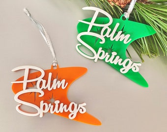 Palm Springs Boomerang Ornament // Christmas Ornament, Gift Tag, Vintage Style, Mid Century, Color Acrylic (customizable)