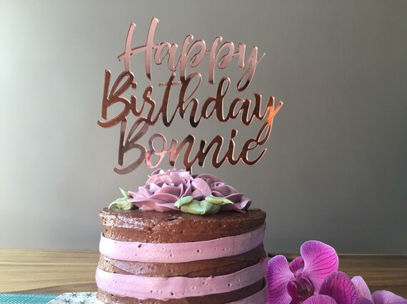 New Rose Gold Mirror Custom Happy Birthday Cake Topper Name Etsy