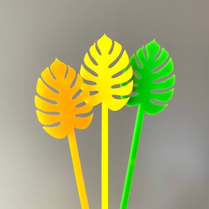 Monstera Leaf Stir Sticks for Cocktails // Tropical Party Decor, Palm Fronds, Drink Stirrers, Swizzle Sticks, Color Acrylic, Set of 6 image 8