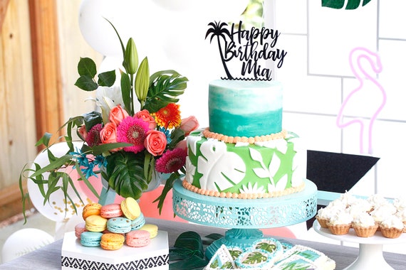 Custom Tropical Happy Birthday Cake Topper Name Cake Etsy Custom Tropical Happy Birthday Cake Topper Name Cake Etsy