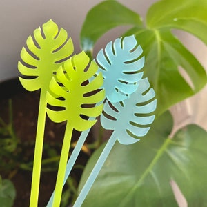 Monstera Leaf Stir Sticks for Cocktails // Tropical Party Decor, Palm Fronds, Drink Stirrers, Swizzle Sticks, Color Acrylic, Set of 6 image 6