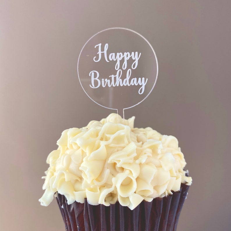 Happy Birthday Cupcake Toppers // Custom Engraved Etched Etsy