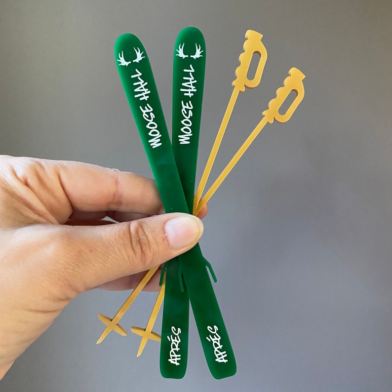 Personalized Skis and Poles Stir Sticks 8 PIECES // Aprés Etsy